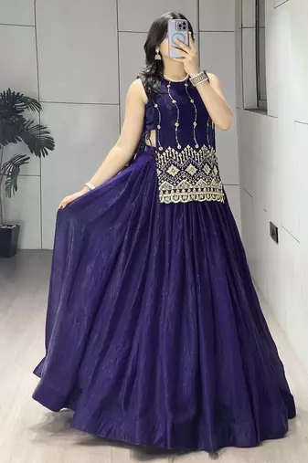 Purple Color Plain With Pleating Lehenga With Blouse Jacket Fully Stitched Set