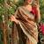Golden Brown Color  embroidery thread work Tissue Organza Saree