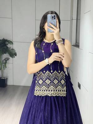 Purple Color Plain With Pleating Lehenga With Blouse Jacket Fully Stitched Set 3