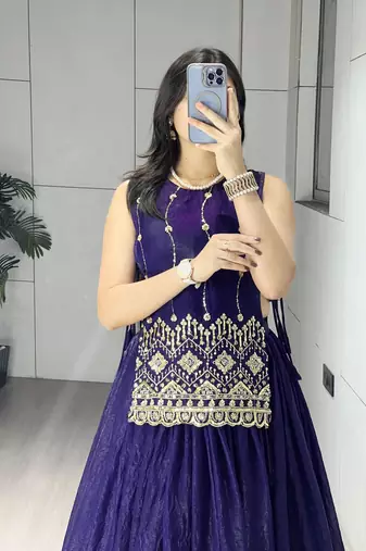 Purple Color Plain With Pleating Lehenga With Blouse Jacket Fully Stitched Set