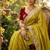 Yellow Color  embroidery thread work Tissue Organza Saree