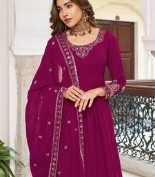 Dark Rani Pink Color Thread With Sequence Work American Silk Top Bottom Dupatta Set