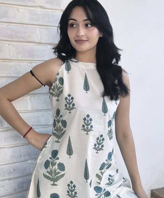 White Floral Printed Cotton Co-Ord Set for Women 4
