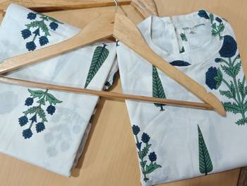 White Floral Printed Cotton Co-Ord Set for Women 5