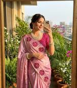 Pink Color cutdana Work Silk Saree