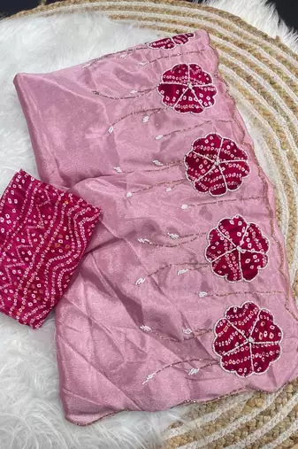 Pink Color cutdana Work art silk saree