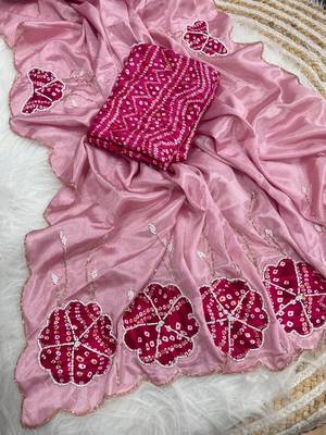 Pink Color cutdana Work art silk saree 4