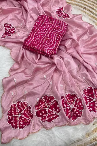 Pink Color cutdana Work art silk saree