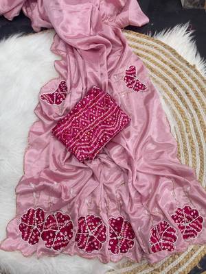 Pink Color cutdana Work art silk saree 5