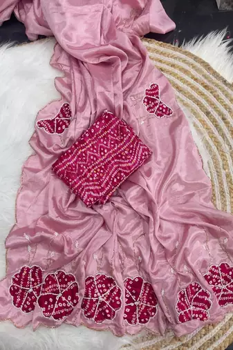 Pink Color cutdana Work art silk saree