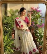 White  Color cutdana Work Silk Saree