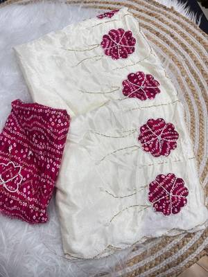 White  Color cutdana Work art silk saree 5