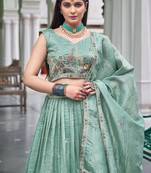 Light Turquoise Color Thread Embroidery With Sequin Work Gold Crush Silk Lehenga Choli Set
