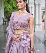Lavender Color Thread Embroidery With Sequin Work Gold Crush Silk Lehenga Choli Set