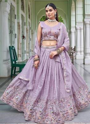 Lavender Color Thread Embroidery With Sequin Work Gold Crush Silk Lehenga Choli Set 3