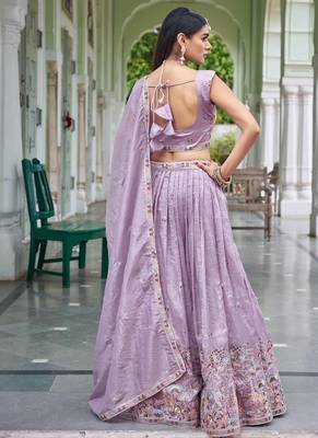 Lavender Color Thread Embroidery With Sequin Work Gold Crush Silk Lehenga Choli Set 4