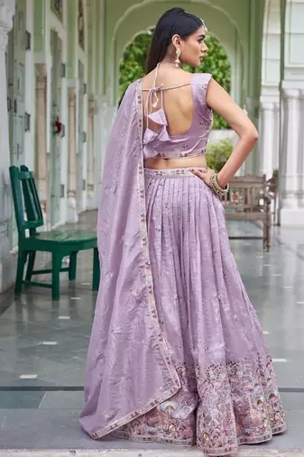 Lavender Color Thread Embroidery With Sequin Work Gold Crush Silk Lehenga Choli Set