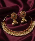 Gold plated kemp choker necklace / set with jhumka earrings temple jewelry for weddings