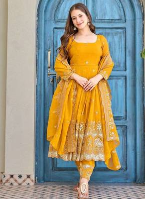 Yellow Color Embroidery With Sequin & Thread Work Top Botton Dupatta Set 1