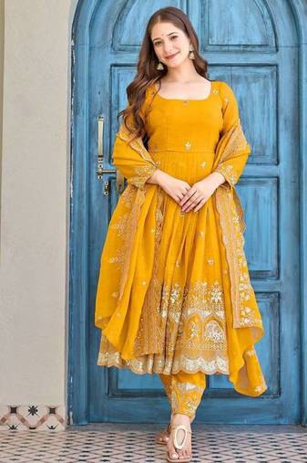 Yellow Color Embroidery With Sequin & Thread Work Top Botton Dupatta Set