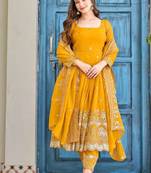 Yellow Color Embroidery With Sequin & Thread Work Top Botton Dupatta Set