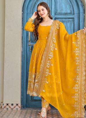 Yellow Color Embroidery With Sequin & Thread Work Top Botton Dupatta Set 2