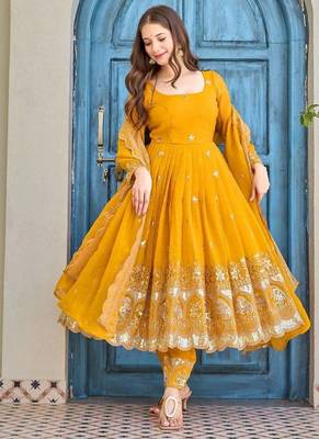 Yellow Color Embroidery With Sequin & Thread Work Top Botton Dupatta Set 3