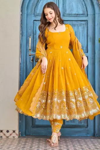 Yellow Color Embroidery With Sequin & Thread Work Top Botton Dupatta Set