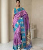 Lavender gold paisley zari motifs rich silk blend fabric elegant festive & wedding wear contrast border