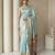 Sky blue pallu woven zari buti & traditional motifs work silk blend fabric traditional festive style