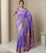 Light purple pallu woven zari buti & traditional motifs work silk blend fabric traditional festive style