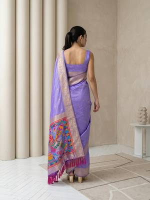Light purple pallu woven zari buti & traditional motifs work silk blend fabric traditional festive style 2