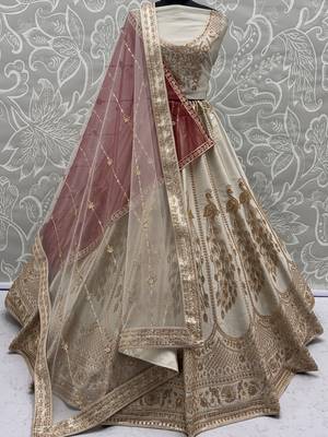 Radiant Off-White Sequins Silk Bridal Lehenga Choli With Double Dupatta 6