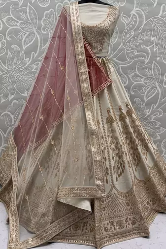 Radiant Off-White Sequins Silk Bridal Lehenga Choli With Double Dupatta