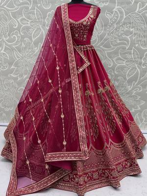 Timeless Pink Dori Work Silk Bridal Lehenga Choli With Double Dupatta 6