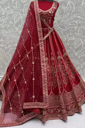 Rich Red Multi Thread Work Bridal Lehenga Choli With Double Dupatta