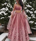 Pink Color Sequnce with moti lace broder Work Satin Lahenga Choli Set
