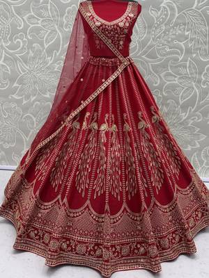 Rich Red Multi Thread Work Bridal Lehenga Choli With Double Dupatta 7