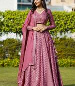 Metallic Pink Faux Georgette Sequins Embroidered Lehenga Choli with Dupatta
