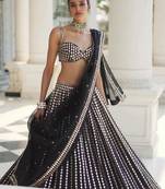 Elegant Black Organza Silk Lehenga Choli with Mirror Zari Work