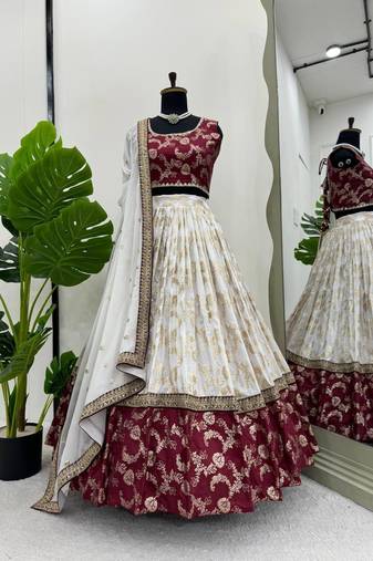 White Color Codeing with Sequnce  Work Jequrd Lahenga Choli Set