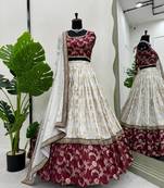 White Color Codeing with Sequnce  Work Jequrd Lahenga Choli Set