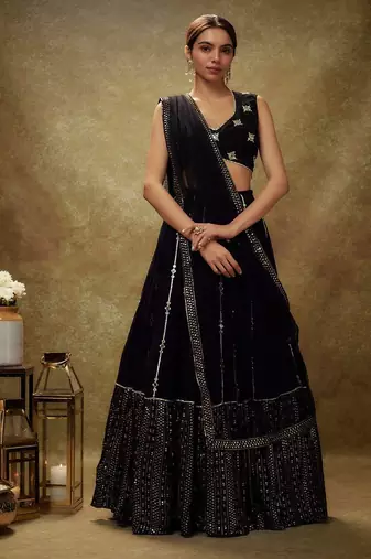Royal Black Partywear Lehenga with Heavy Sequins Embroidery