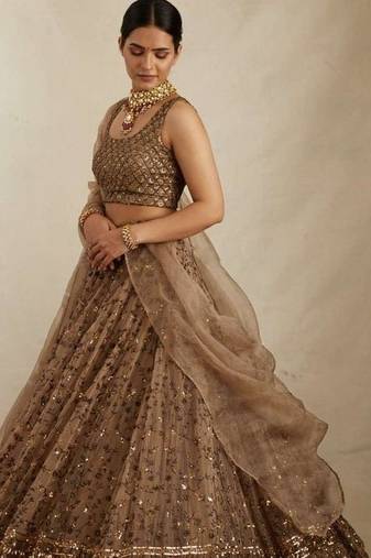 Coffee Brown Sequins Work Lehenga Choli