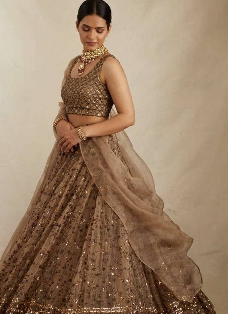 Coffee Brown Sequins Work Lehenga Choli