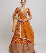 Bright Orange Partywear Lehenga with Zari Embroidery Design