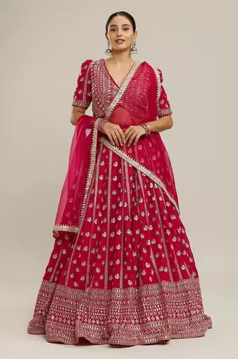 Bright PINK Partywear Lehenga with Zari Embroidery Design