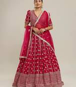 Bright PINK Partywear Lehenga with Zari Embroidery Design