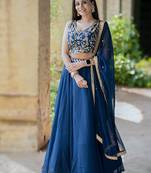 Graceful Navy Blue Partywear Lehenga with 8 Meter Flair
