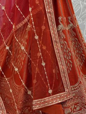 Stylish Rust Orange Hand Work Bridal Lehenga Choli With Double Dupatta 7